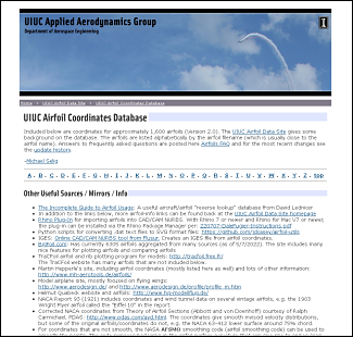 Image of UIUC Airfoil Data Site webpage